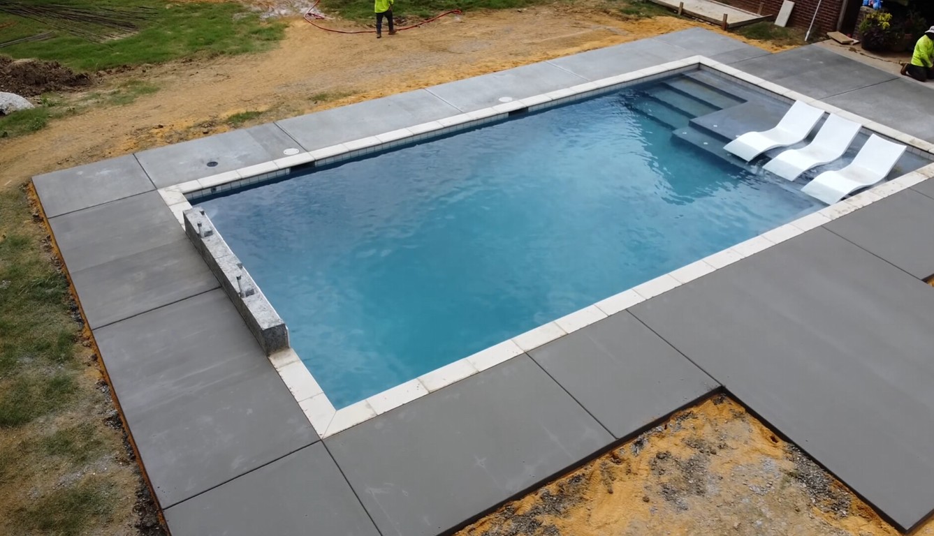 Concrete pool deck installation in Fitchburg, MA